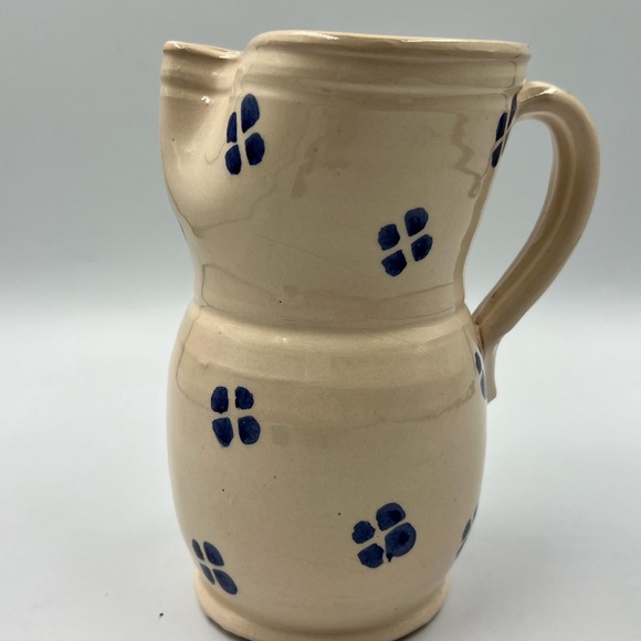 Hand Turned Country White Pottery Pitcher with Bluel Design - Picture 1 of 5